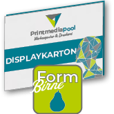Displaykarton in Birne-Form konturgefräst <br>beidseitig 4/4-farbig bedruckt