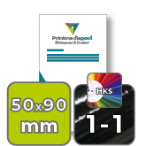 Visitenkarten hoch 5/0 farbig 50 x 90 mm mit beidseitig vollflächiger UV-Lackierung <br>einseitig bedruckt (CMYK 4-farbig + 1 HKS-Sonderfarbe)