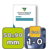 Visitenkarten hoch 5/0 farbig 50 x 90 mm mit einseitigem partiellem UV-Lack <br>einseitig bedruckt (CMYK 4-farbig + 1 Gold-Sonderfarbe)
