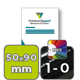 Visitenkarten hoch 5/0 farbig 50 x 90 mm mit einseitigem vollflächigem UV-Lack <br>einseitig bedruckt (CMYK 4-farbig + 1 HKS-Sonderfarbe)