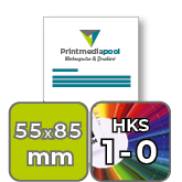 Visitenkarten hoch 5/0 farbig 55 x 85 mm <br>einseitig bedruckt (CMYK 4-farbig + 1 HKS-Sonderfarbe)