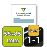Visitenkarten hoch 5/0 farbig 55 x 85 mm mit beidseitig vollflächiger UV-Lackierung <br>einseitig bedruckt (CMYK 4-farbig + 1 Gold-Sonderfarbe)