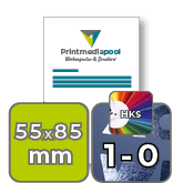 Visitenkarten hoch 5/0 farbig 55 x 85 mm mit einseitigem partiellem UV-Lack <br>einseitig bedruckt (CMYK 4-farbig + 1 HKS-Sonderfarbe)