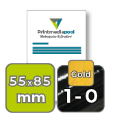 Visitenkarten hoch 5/0 farbig 55 x 85 mm mit einseitigem vollflächigem UV-Lack <br>einseitig bedruckt (CMYK 4-farbig + 1 Gold-Sonderfarbe)