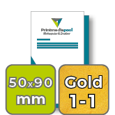Visitenkarten hoch 5/5 farbig 50 x 90 mm <br>beidseitig bedruckt (CMYK 4-farbig + 1 Gold-Sonderfarbe)