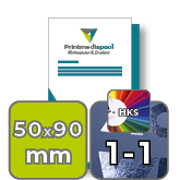 Visitenkarten hoch 5/5 farbig 50 x 90 mm mit beidseitig partieller UV-Lackierung <br>beidseitig bedruckt (CMYK 4-farbig + 1 HKS-Sonderfarbe)