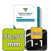 Visitenkarten hoch 5/5 farbig 50 x 90 mm mit beidseitig vollflächiger UV-Lackierung <br>beidseitig bedruckt (CMYK 4-farbig + 1 Gold-Sonderfarbe)