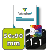 Visitenkarten hoch 5/5 farbig 50 x 90 mm mit beidseitig vollflächiger UV-Lackierung <br>beidseitig bedruckt (CMYK 4-farbig + 1 HKS-Sonderfarbe)