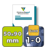 Visitenkarten hoch 5/5 farbig 50 x 90 mm mit einseitigem partiellem UV-Lack <br>beidseitig bedruckt (CMYK 4-farbig + 1 Gold-Sonderfarbe)