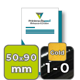 Visitenkarten hoch 5/5 farbig 50 x 90 mm mit einseitigem vollflächigem UV-Lack <br>beidseitig bedruckt (CMYK 4-farbig + 1 Gold-Sonderfarbe)