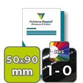 Visitenkarten hoch 5/5 farbig 50 x 90 mm mit einseitigem vollflächigem UV-Lack <br>beidseitig bedruckt (CMYK 4-farbig + 1 HKS-Sonderfarbe)