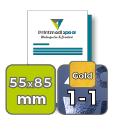 Visitenkarten hoch 5/5 farbig 55 x 85 mm mit beidseitig partieller UV-Lackierung <br>beidseitig bedruckt (CMYK 4-farbig + 1 Gold-Sonderfarbe)