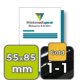 Visitenkarten hoch 5/5 farbig 55 x 85 mm mit beidseitig vollflächiger UV-Lackierung <br>beidseitig bedruckt (CMYK 4-farbig + 1 Gold-Sonderfarbe)