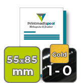 Visitenkarten hoch 5/5 farbig 55 x 85 mm mit einseitigem vollflächigem UV-Lack <br>beidseitig bedruckt (CMYK 4-farbig + 1 Gold-Sonderfarbe)