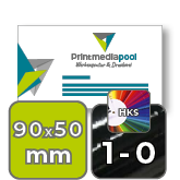 Visitenkarten quer 5/0 farbig 90 x 50 mm mit einseitigem vollflächigem UV-Lack <br>einseitig bedruckt (CMYK 4-farbig + 1 HKS-Sonderfarbe)