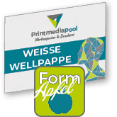 Weiße Wellpappe in Apfel-Form konturgefräst <br>einseitig 4/0-farbig bedruckt