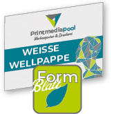 Weiße Wellpappe in Blatt-Form konturgefräst <br>einseitig 4/0-farbig bedruckt