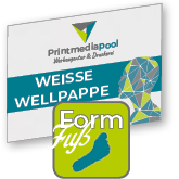 Weiße Wellpappe in Fußabdruck-Form konturgefräst <br>einseitig 4/0-farbig bedruckt