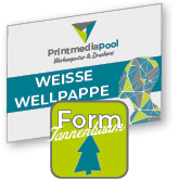 Weiße Wellpappe in Tannenbaum-Form konturgefräst <br>einseitig 4/0-farbig bedruckt