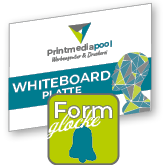 Whiteboardplatte in Glocke-Form konturgefräst <br>einseitig 4/0-farbig bedruckt